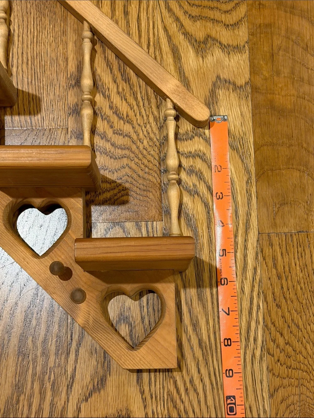 Vintage Wooden Stair Step Wall Shelf with Hearts  1980’s.